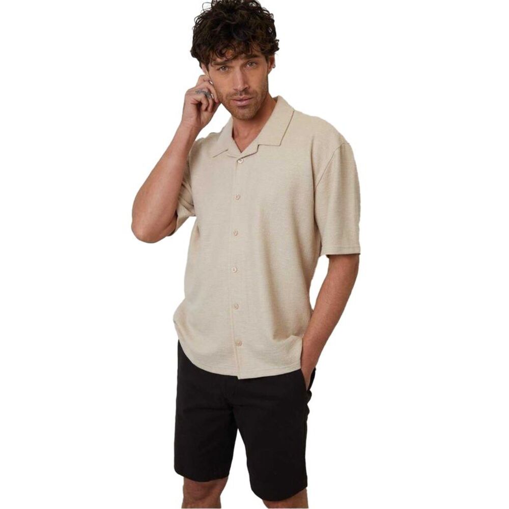 Threadbare Mens Antti Relaxed Fit Short-Sleeved Shirt / Stone